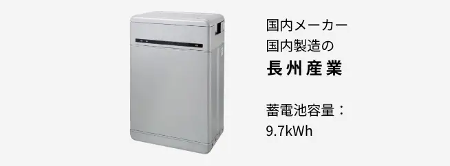 国内メーカー国内製造の長州産業 蓄電池容量：9.7kWh