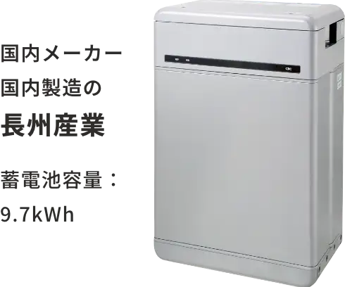 国内メーカー国内製造の長州産業 蓄電池容量：9.7kWh