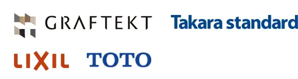 ロゴ画像：GRAFTEKT、Takara standard、LIXIL、TOTO