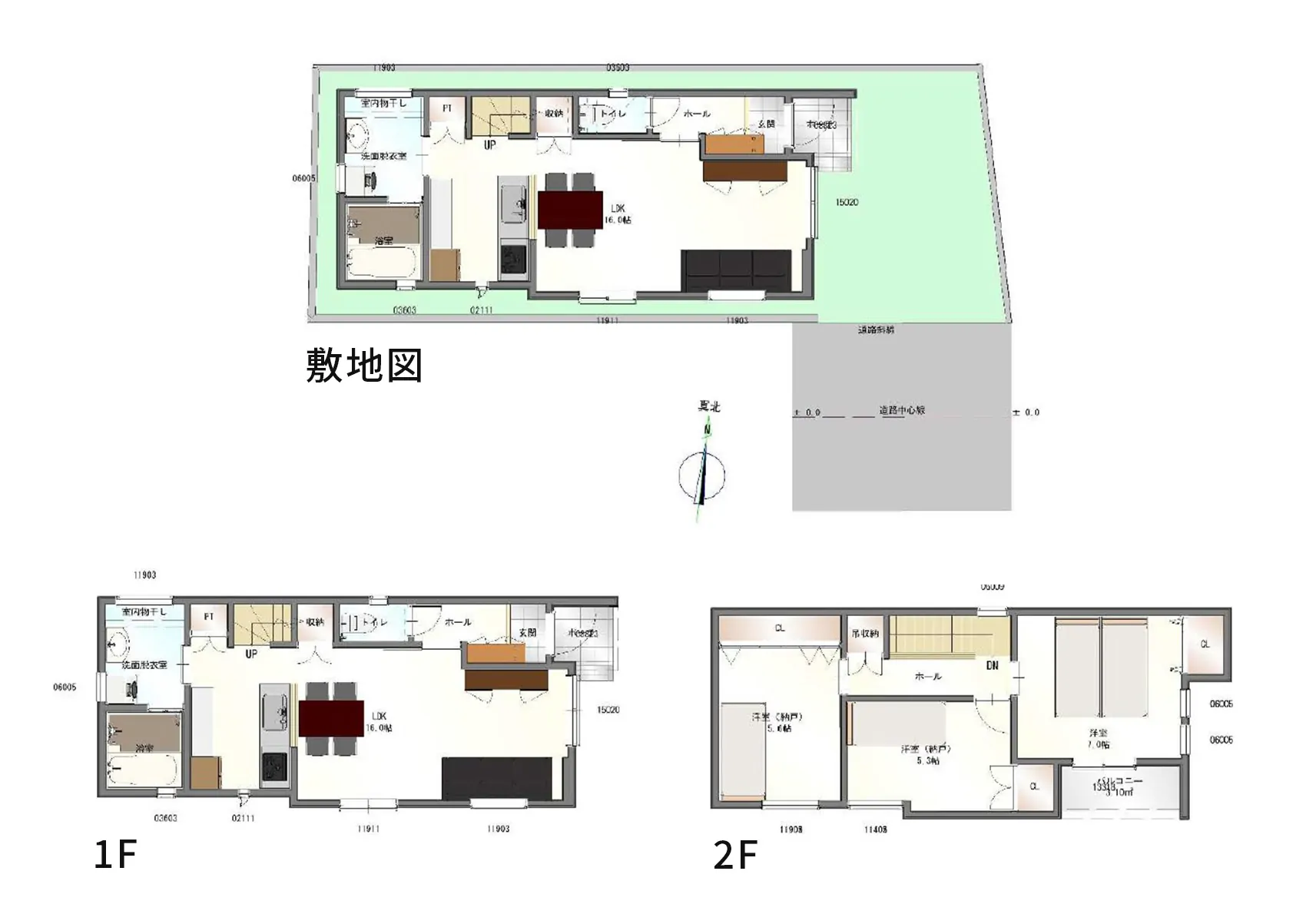 敷地図、1F・2F間取り図