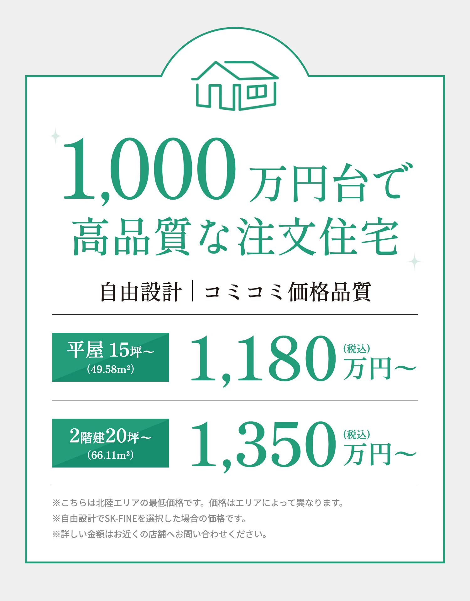 1,000 万円台で高品質な注文住宅