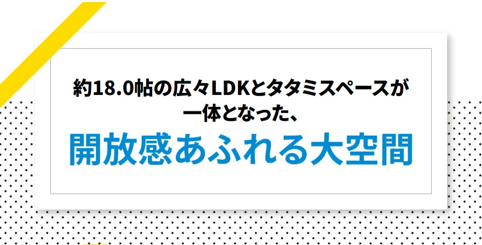 約18.0帖の広々LDKとタタミスペースが一体となった、開放感あふれる大空間