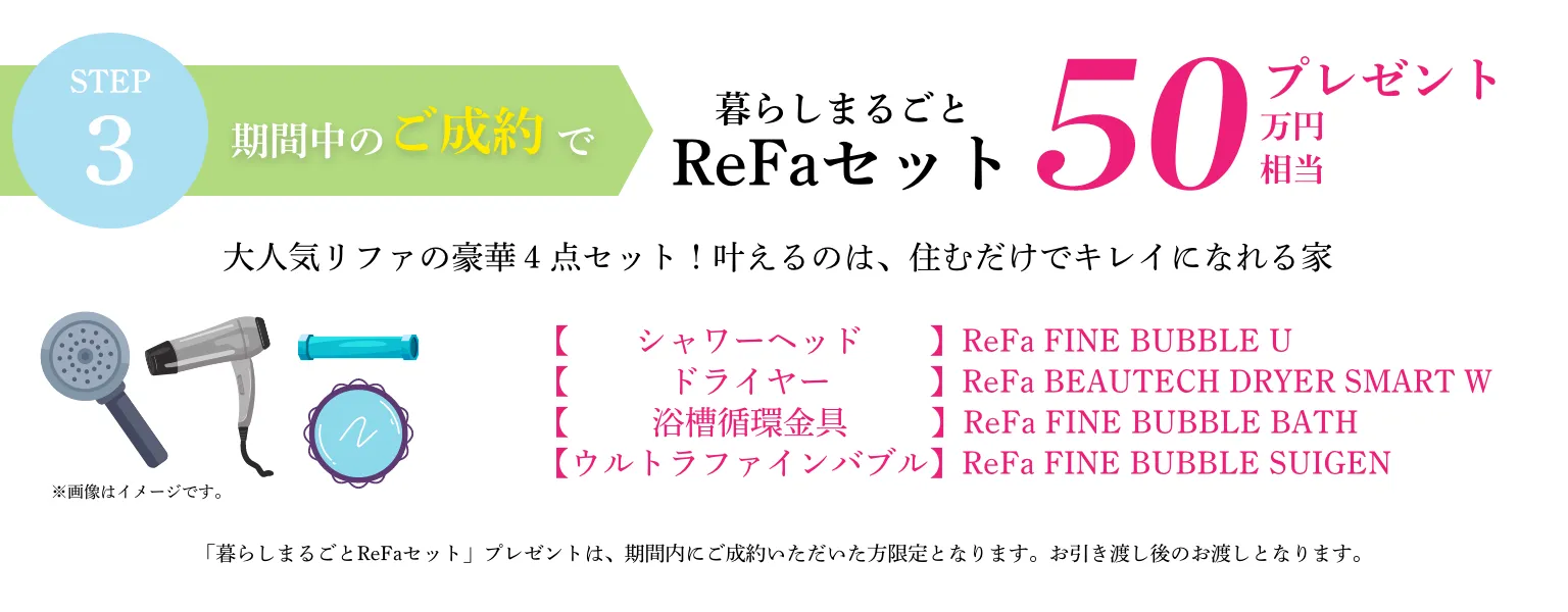 STEP３：期間中のご成約｜暮らしまるごとReFaセット５０万円相当