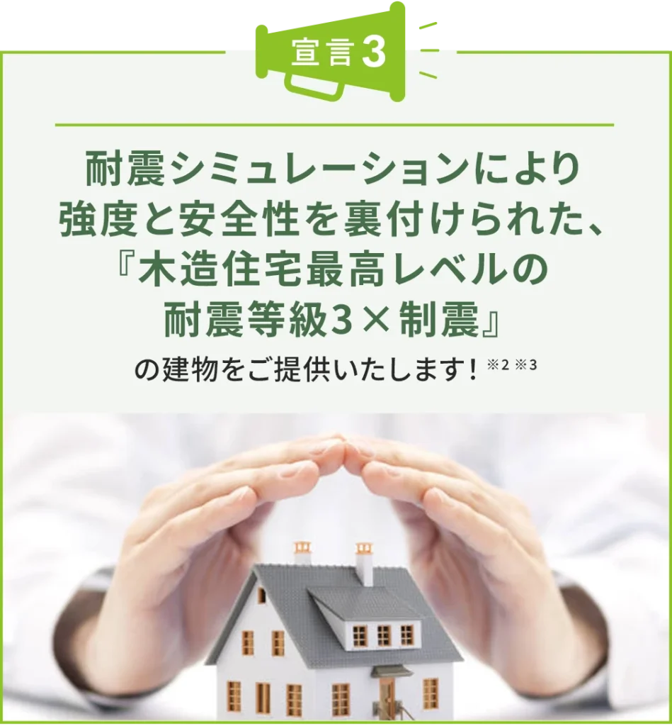 耐震シミュレーションにより強度と安全性を裏付けられた、『木造住宅最高レベルの耐震等級3×制震』の建物をご提供いたします!